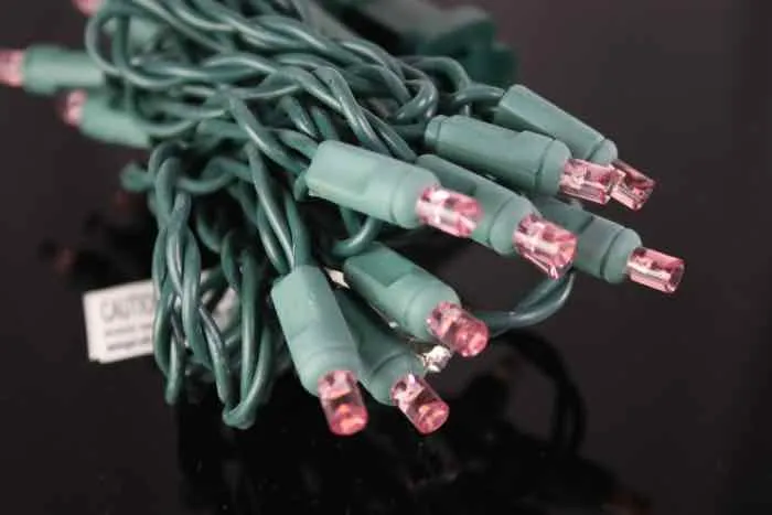 20-light Pink LED Craft Lights, Green Wire