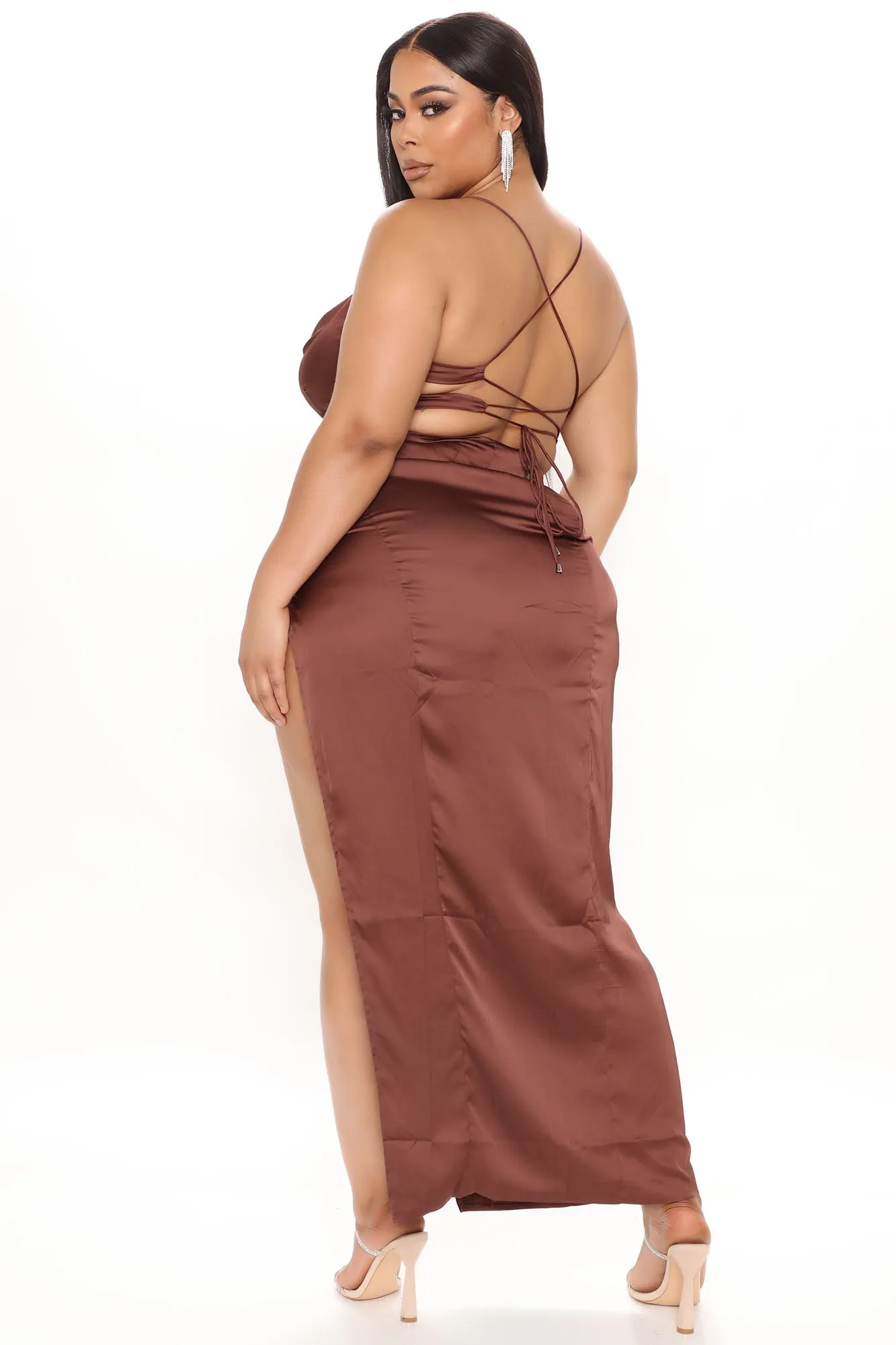 Annika Satin Maxi Dress - Chocolate