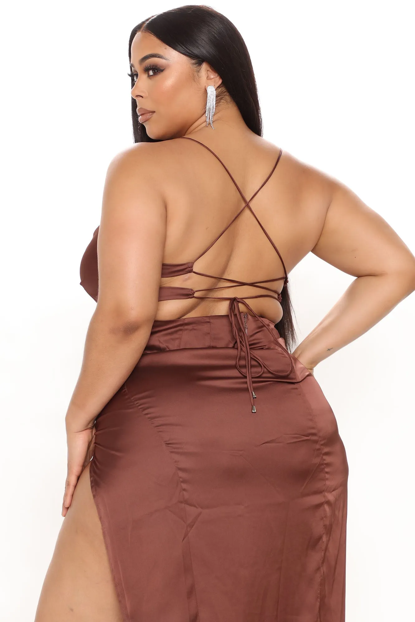 Annika Satin Maxi Dress - Chocolate