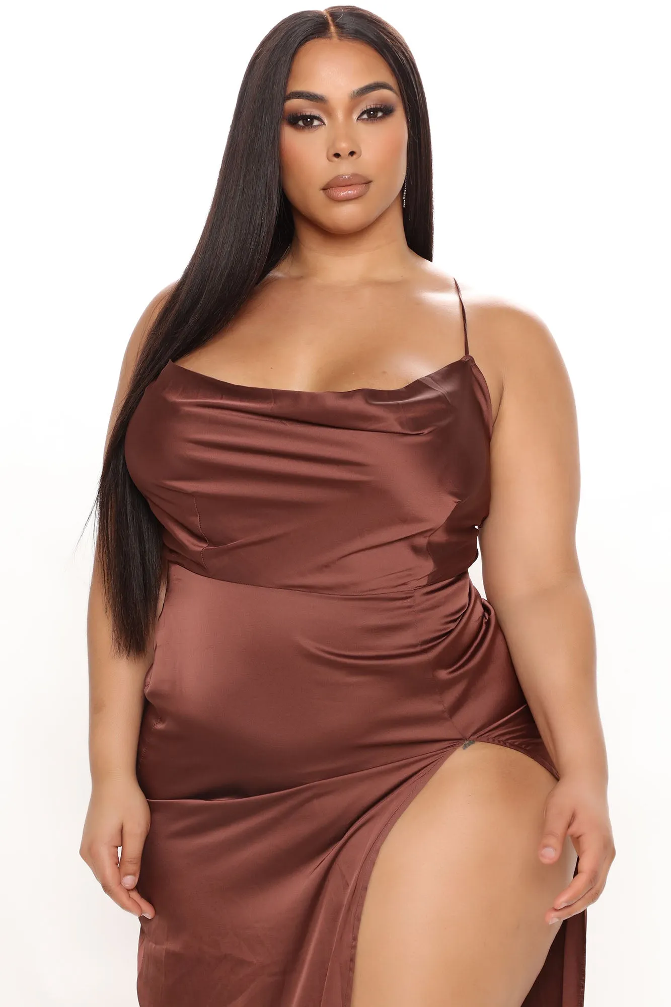 Annika Satin Maxi Dress - Chocolate