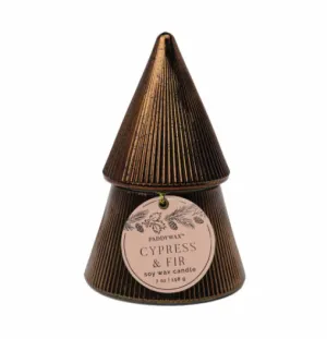 Cypress & Fir Copper Ribbed Mercury Stacked Tree Candle - 7oz