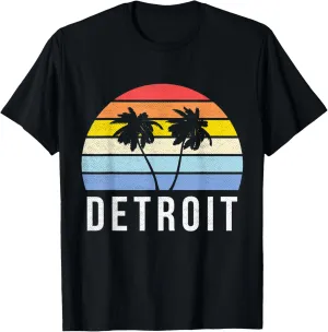 Detroit Tshirt, Funny Vintage Sunset Palm Trees Detroit T-Shirt