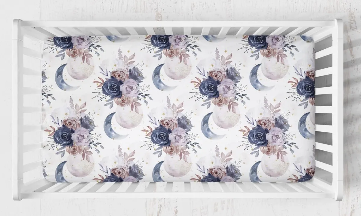 Floral Moon Nursery Starter Crib Bedding Set