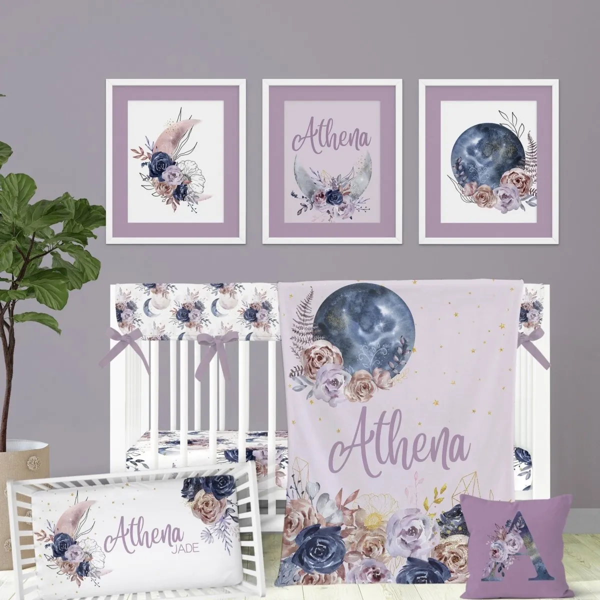 Floral Moon Nursery Starter Crib Bedding Set
