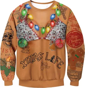 For G and PL Unisex Christmas Ugly Funny 3D Print Sweatshirt Crew Neck Pullover
