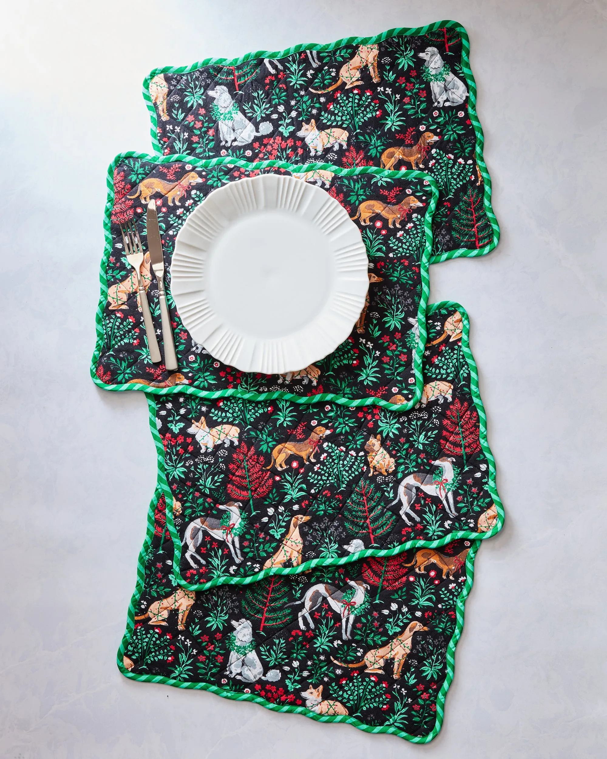 Happy Howlidays - Quilted Scalloped Placemat Set of 4- Ink