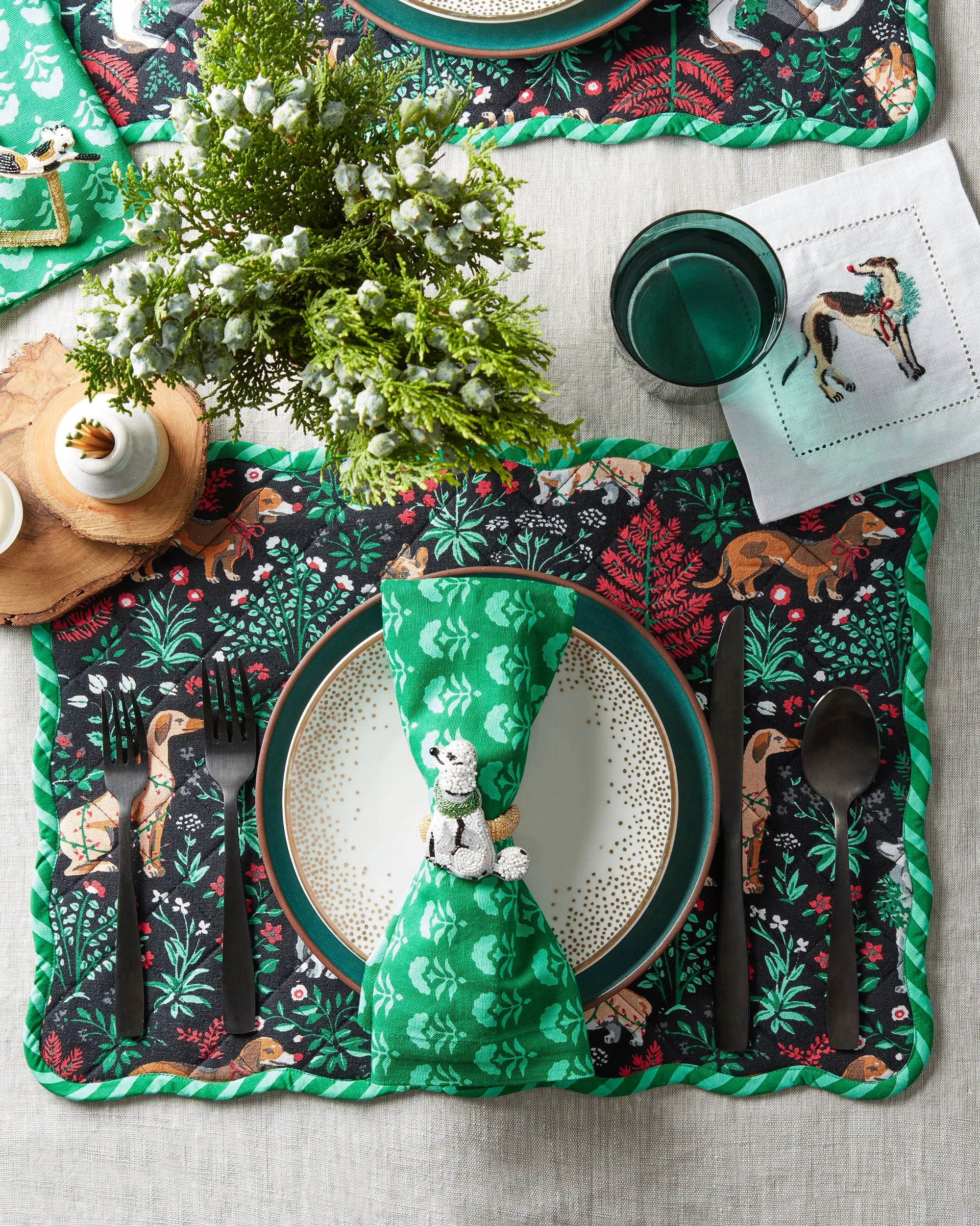 Happy Howlidays - Quilted Scalloped Placemat Set of 4- Ink