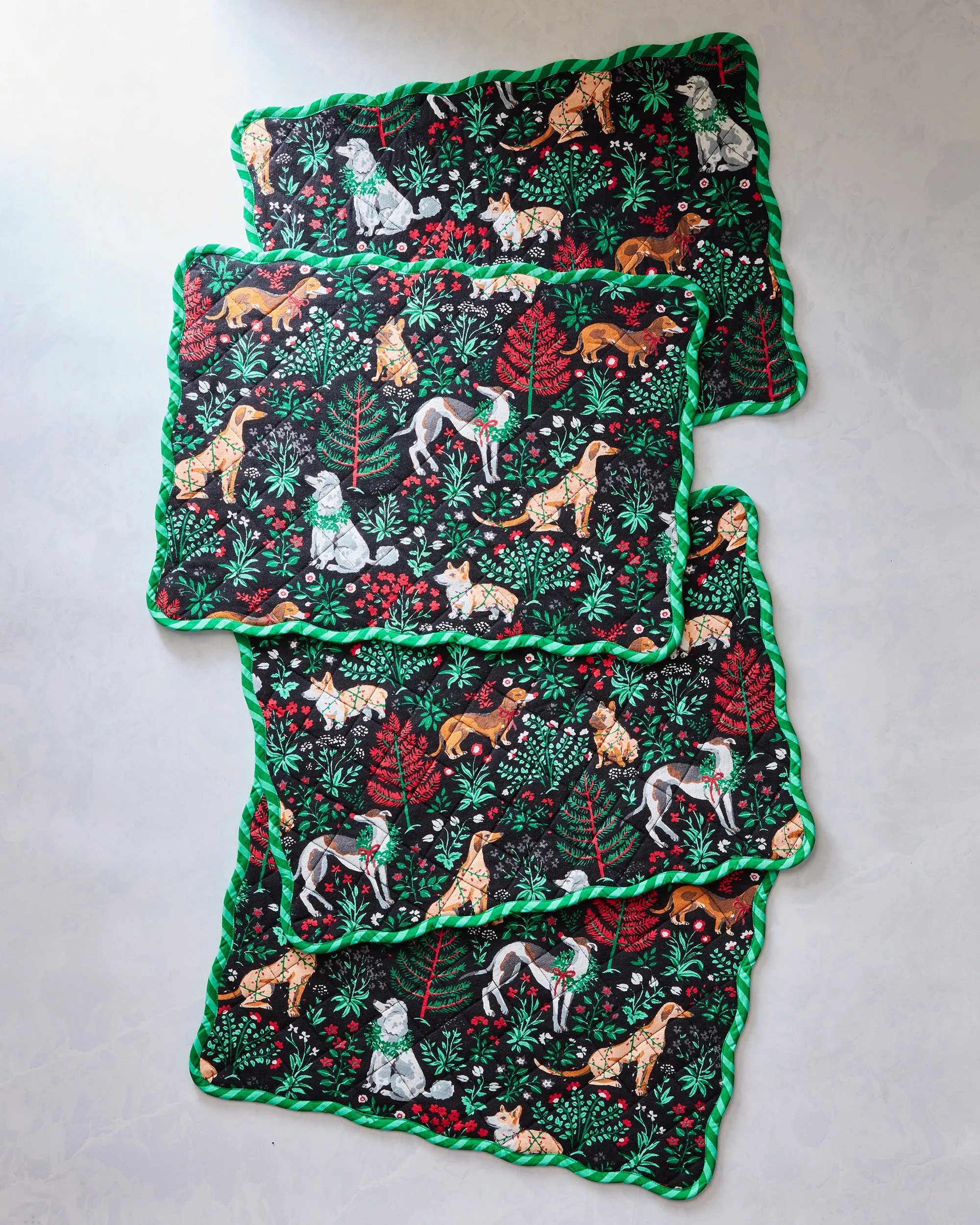 Happy Howlidays - Quilted Scalloped Placemat Set of 4- Ink