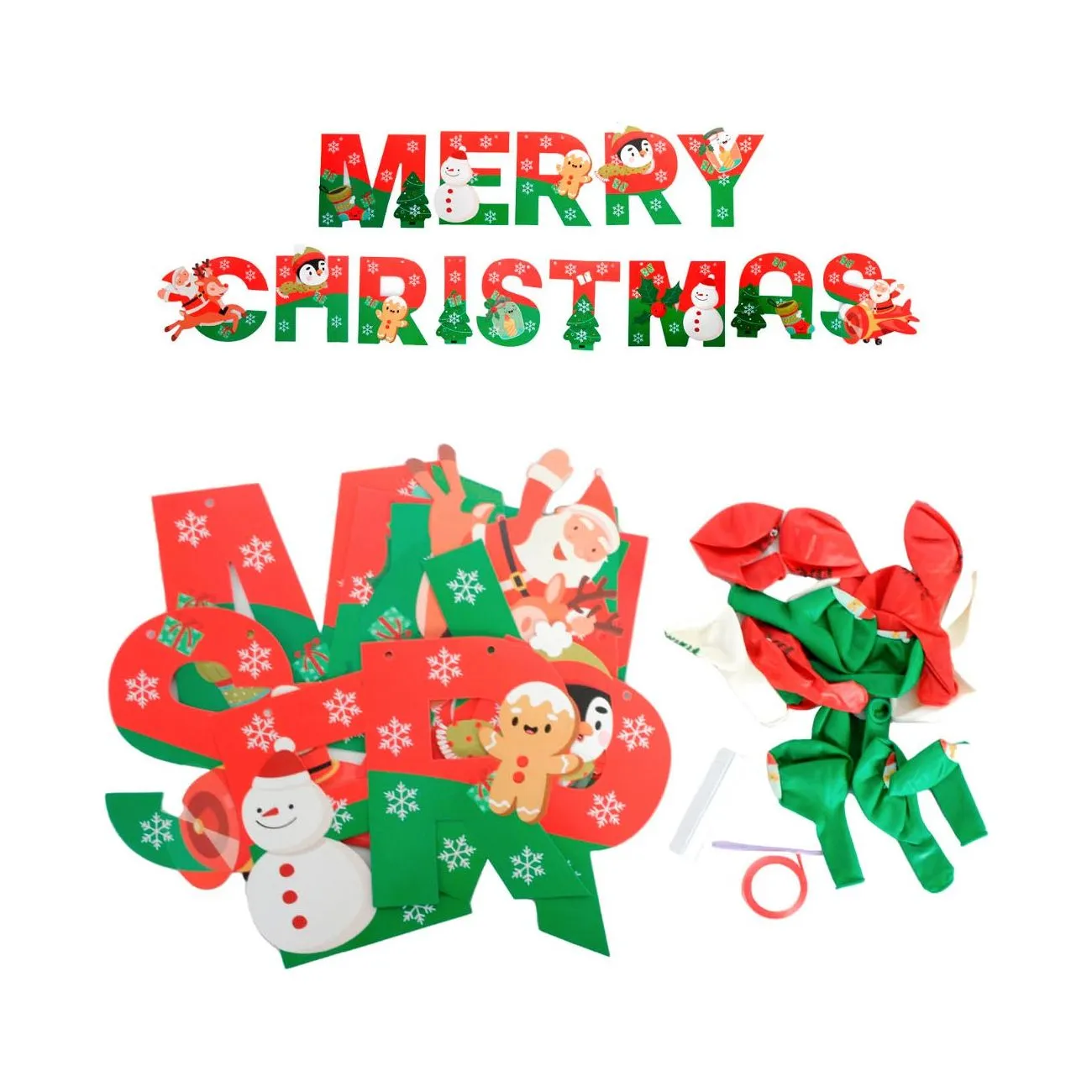 Merry Christmas Banner and Balloons