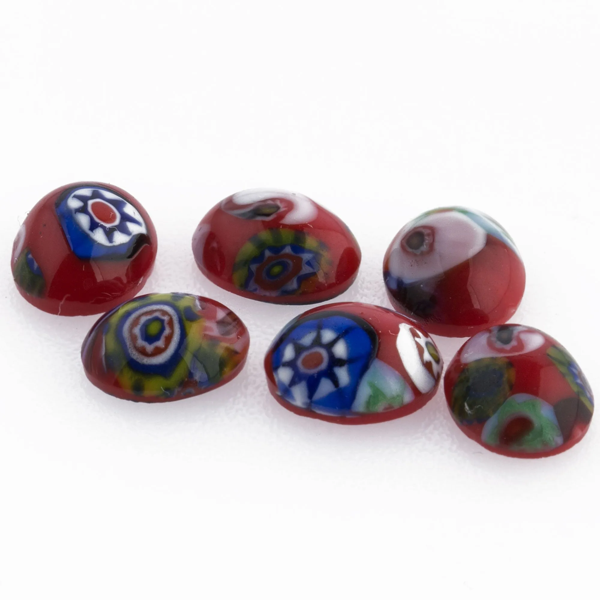 Millefiori Red Glass Oval Cabochon. 10x8mm. Czechoslovakia. Pkg 2. b5-981