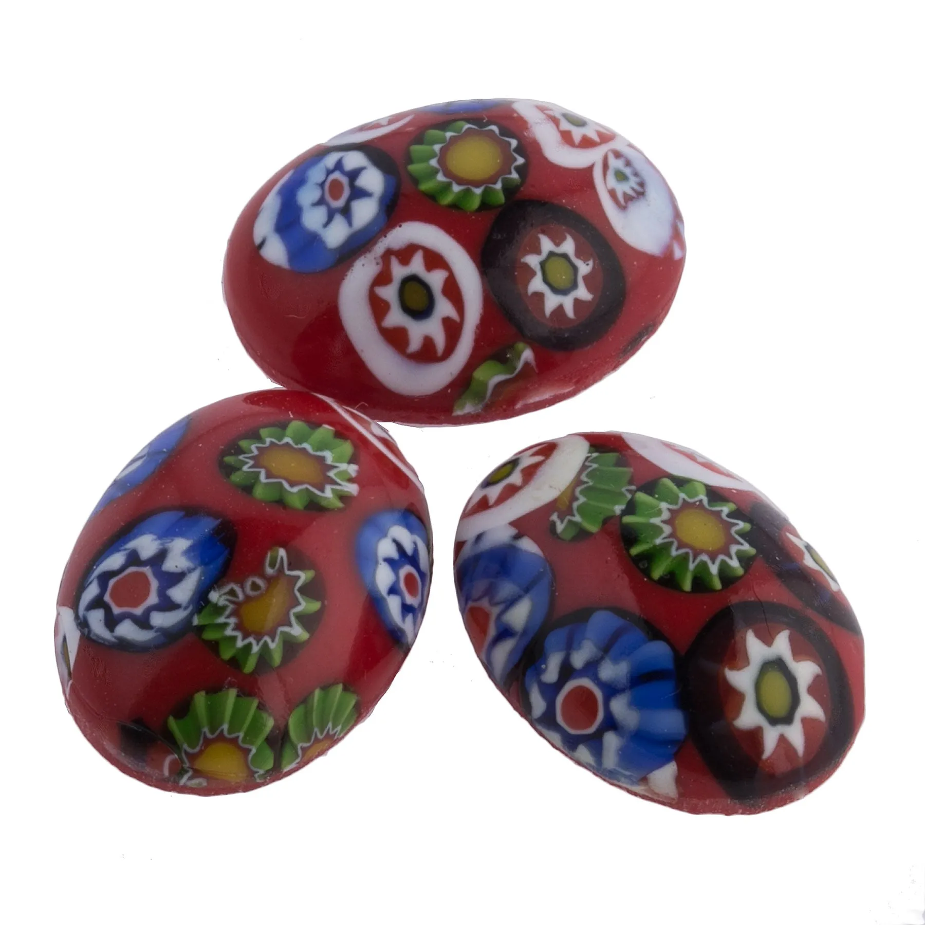Millefiori Red Glass Oval Cabochon. 18x13mm. Czechoslovakia. Pkg 2. b5-980