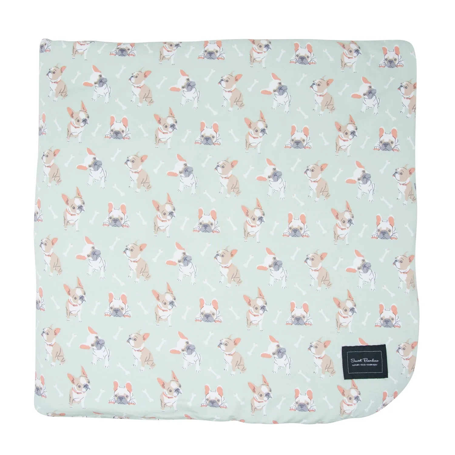Mint Frenchie Puppy Cloud Blanket
