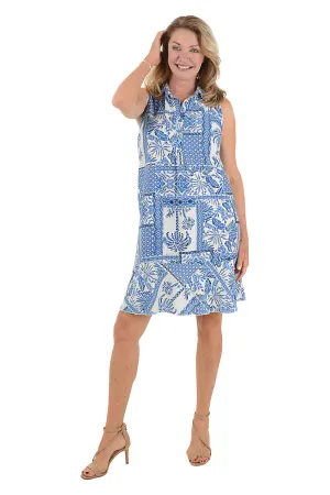 Palm Trees Collared Sleeveless Dress