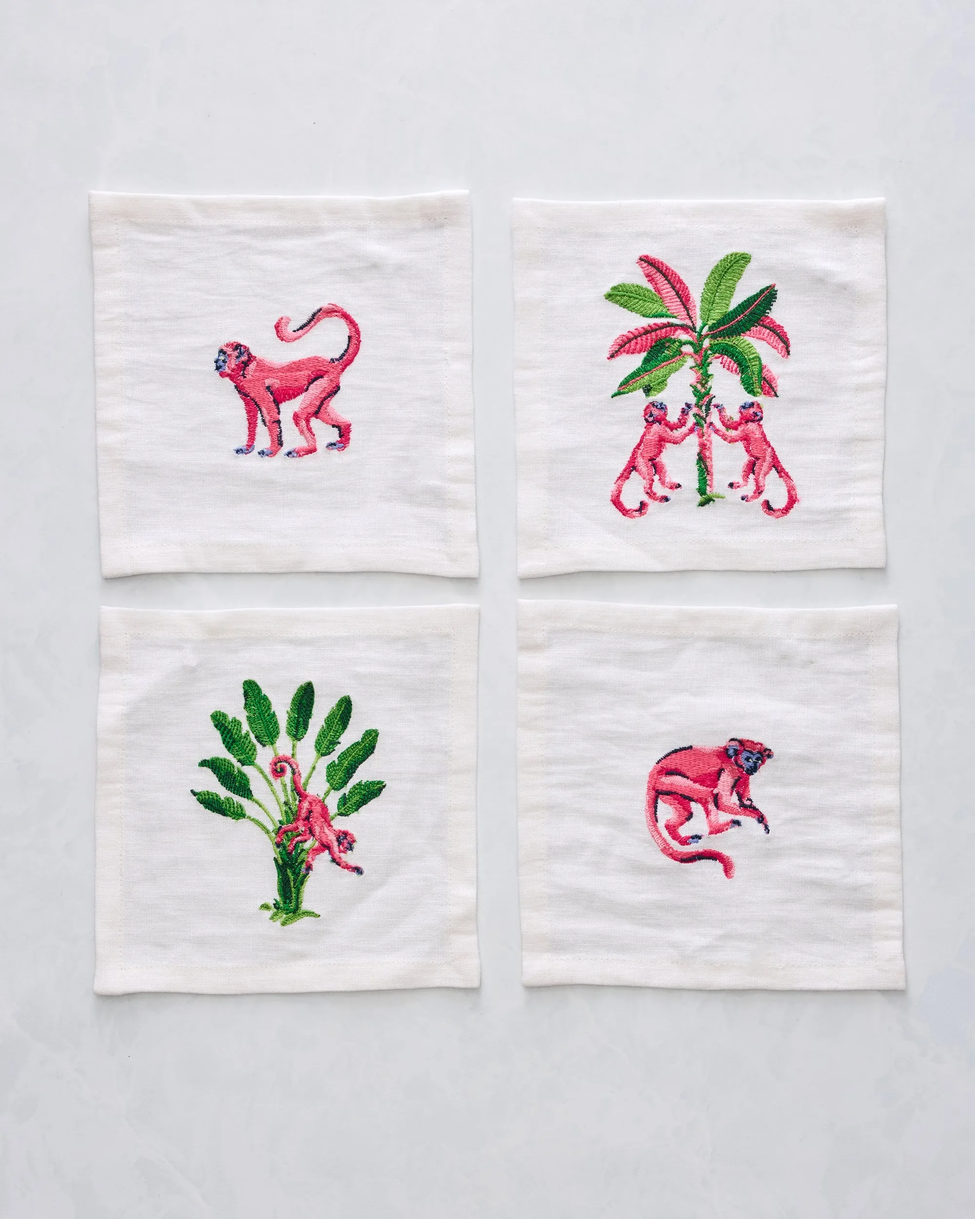Royal Palms - Cocktail Napkins Set Of 4 - Pink Basil