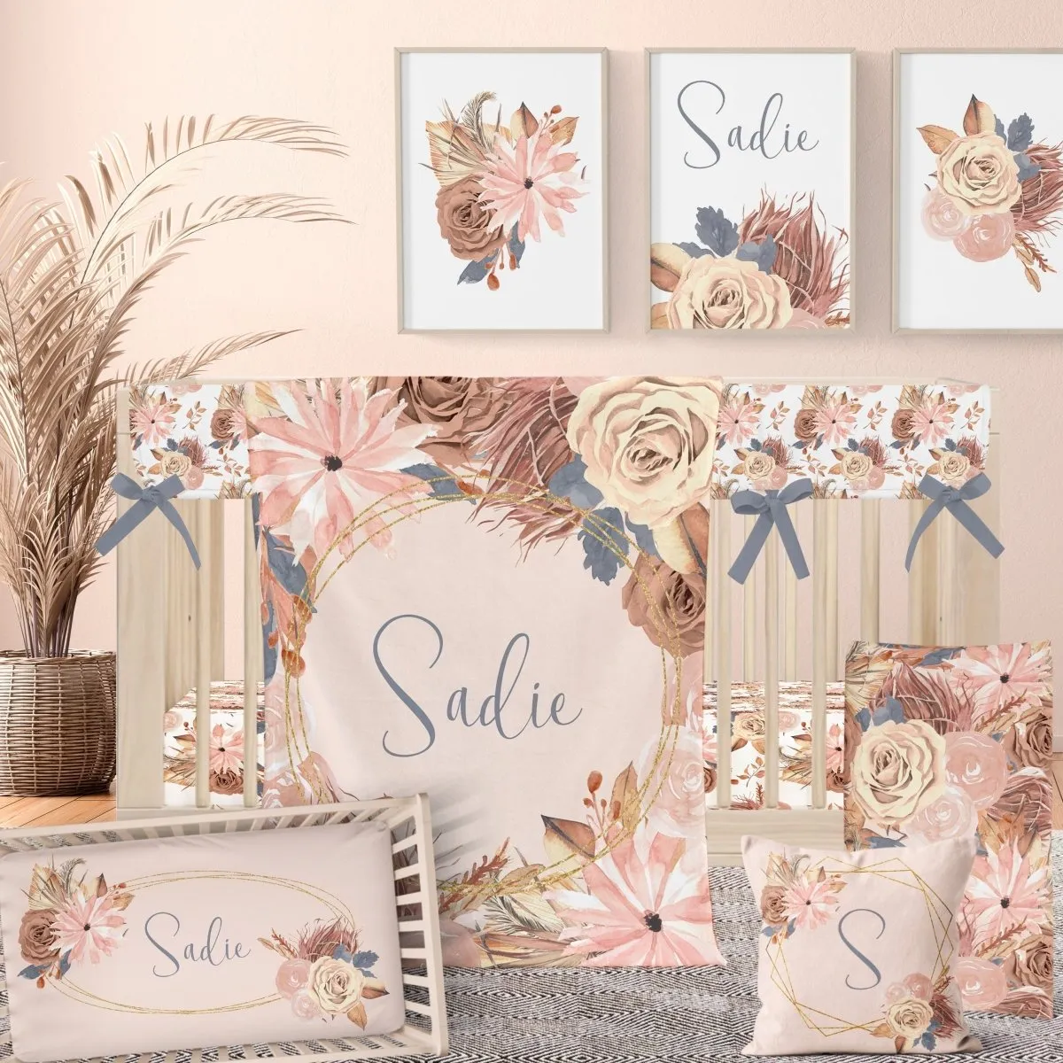 Soft Boho Floral Nursery Starter Crib Bedding Set
