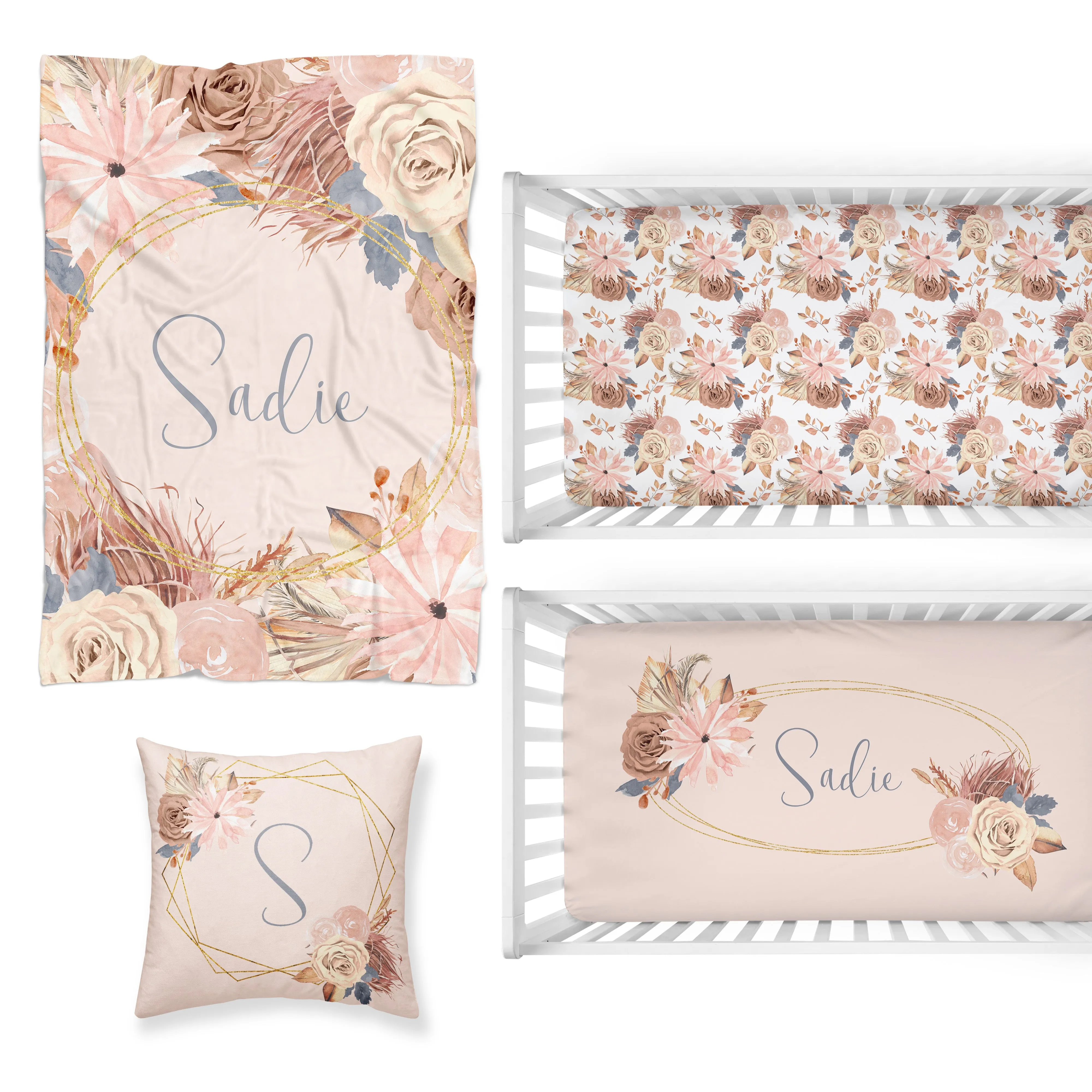 Soft Boho Floral Nursery Starter Crib Bedding Set