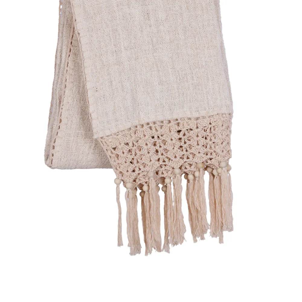 Throw Natural Marina Jute Cotton With Crochet