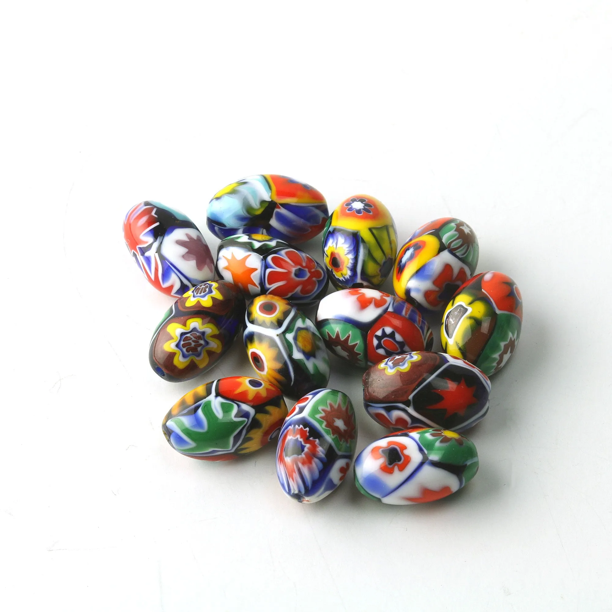 Vintage Murano Moretti millefiori glass  beads. C. 1950s. 12x7mm ovals. Pkg.1. b1-1035