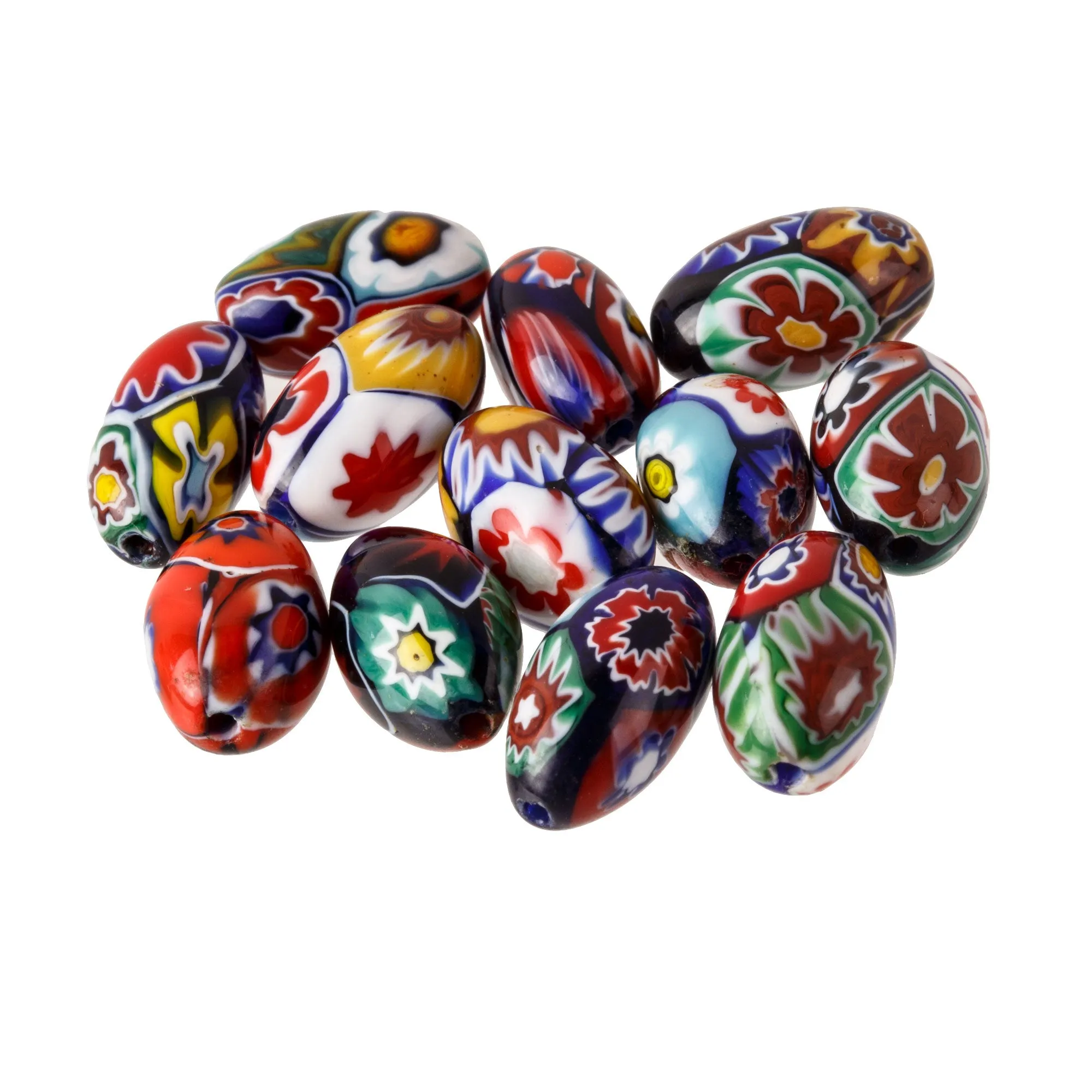 Vintage Murano Moretti millefiori glass  beads. C. 1950s. 12x7mm ovals. Pkg.1. b1-1035