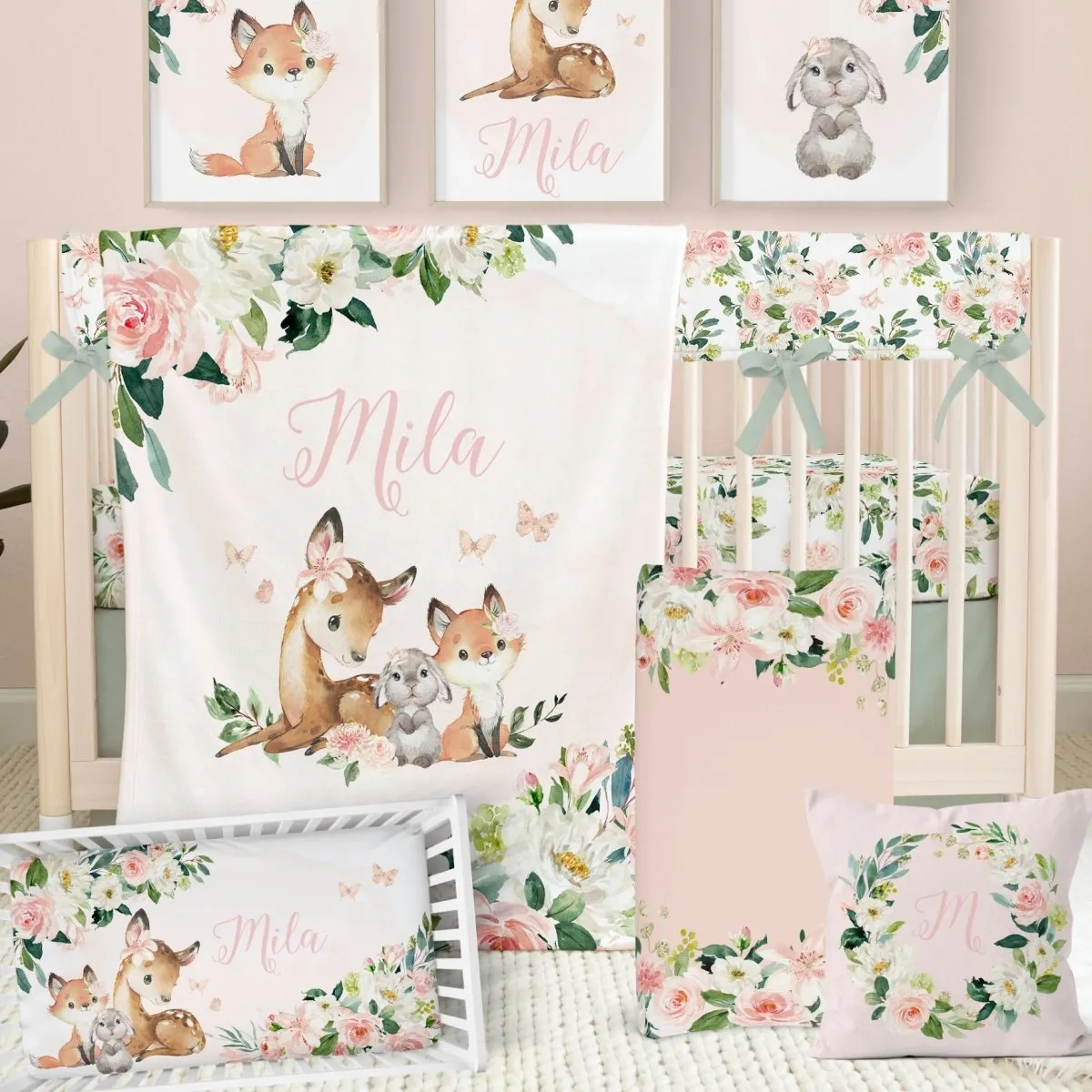 Woodland Meadows Floral Nursery Starter Crib Bedding Set